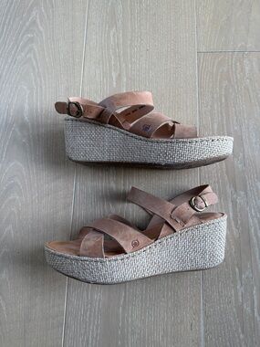 Born Brown Suede Espadrille Wedge Sandals
